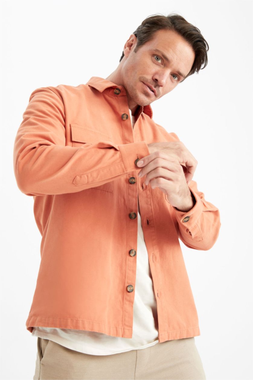 MAN Orange Regular Fit Polo Collar Long Sleeve Shirt