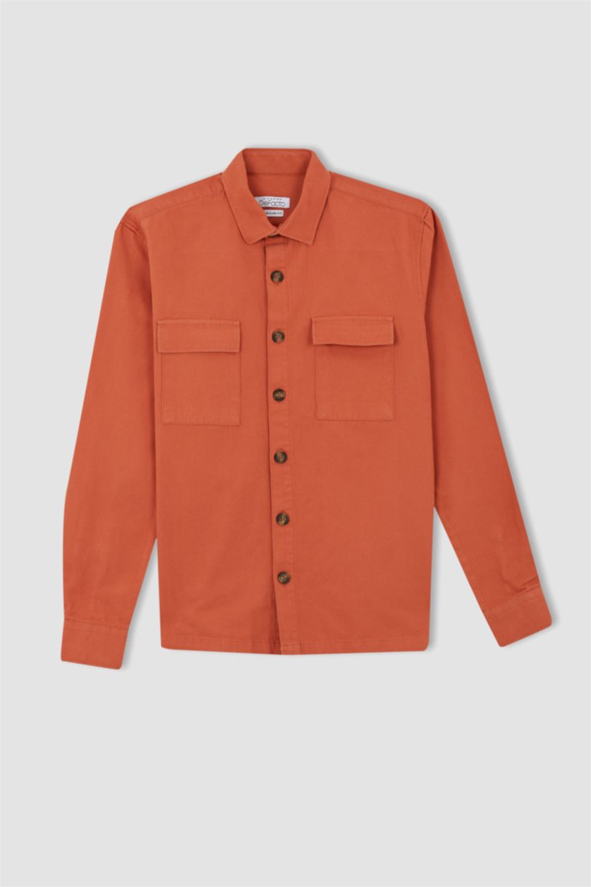 MAN Orange Regular Fit Polo Collar Long Sleeve Shirt