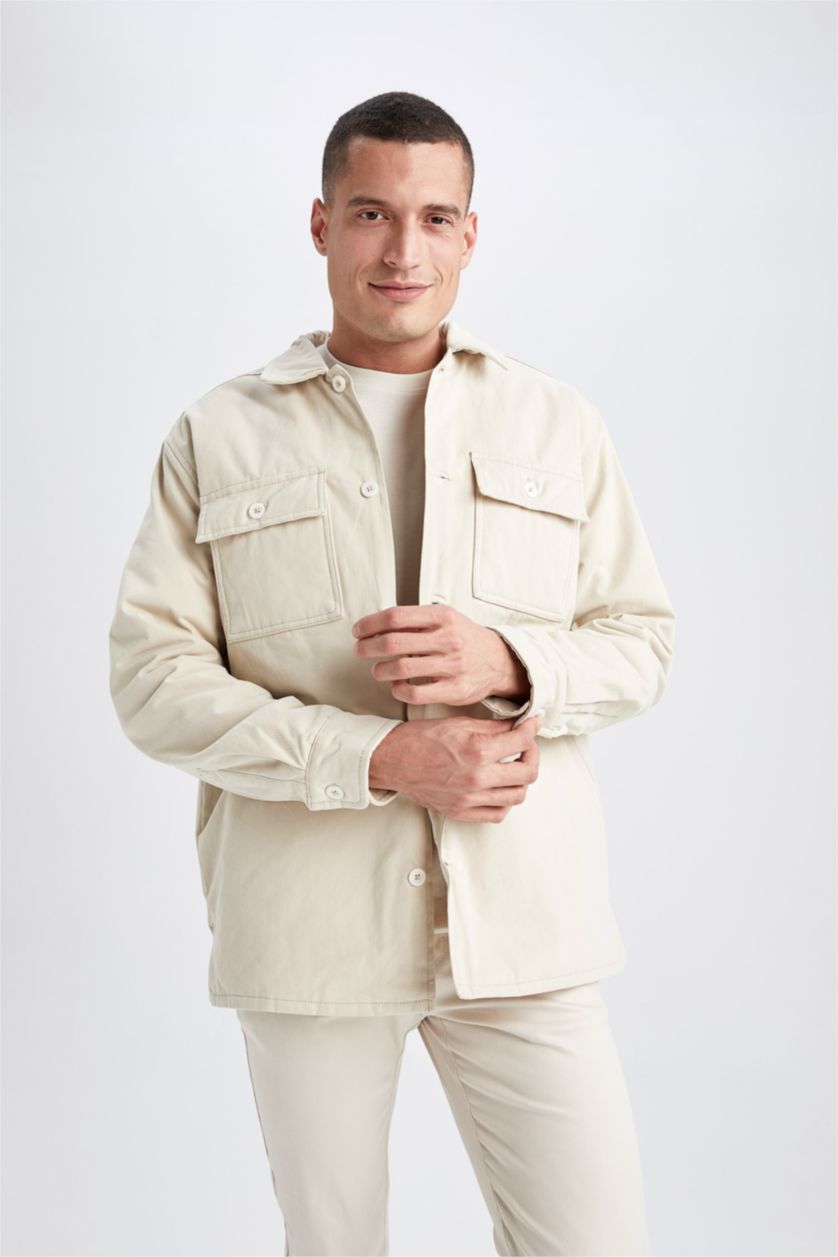 HOMME Beige Chemises à manches longues Coupe décontractée Col Polo