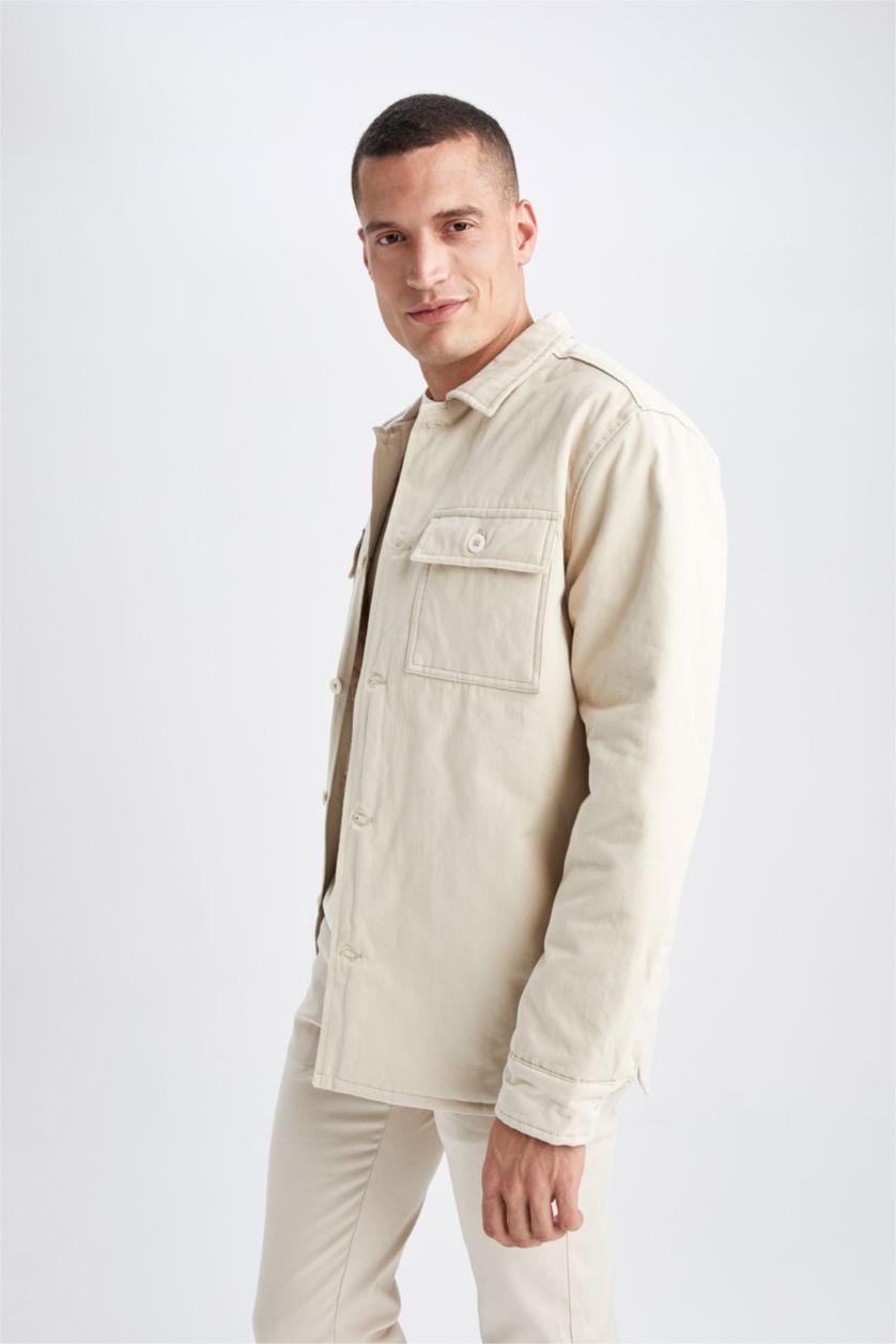 HOMME Beige Chemises à manches longues Coupe décontractée Col Polo