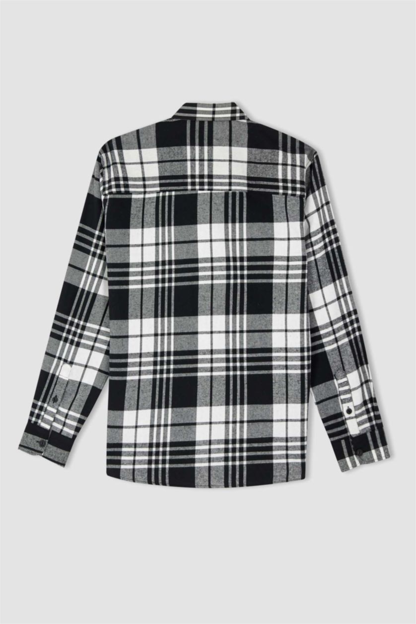 MAN Black Slim Fit Polo Neck Checked Long Sleeve Shirt