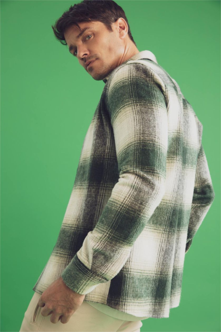 HOMME Kaki Clair Polo À Manches Longues Coupe Moderne