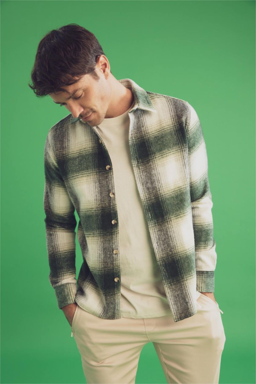 HOMME Kaki Clair Polo À Manches Longues Coupe Moderne