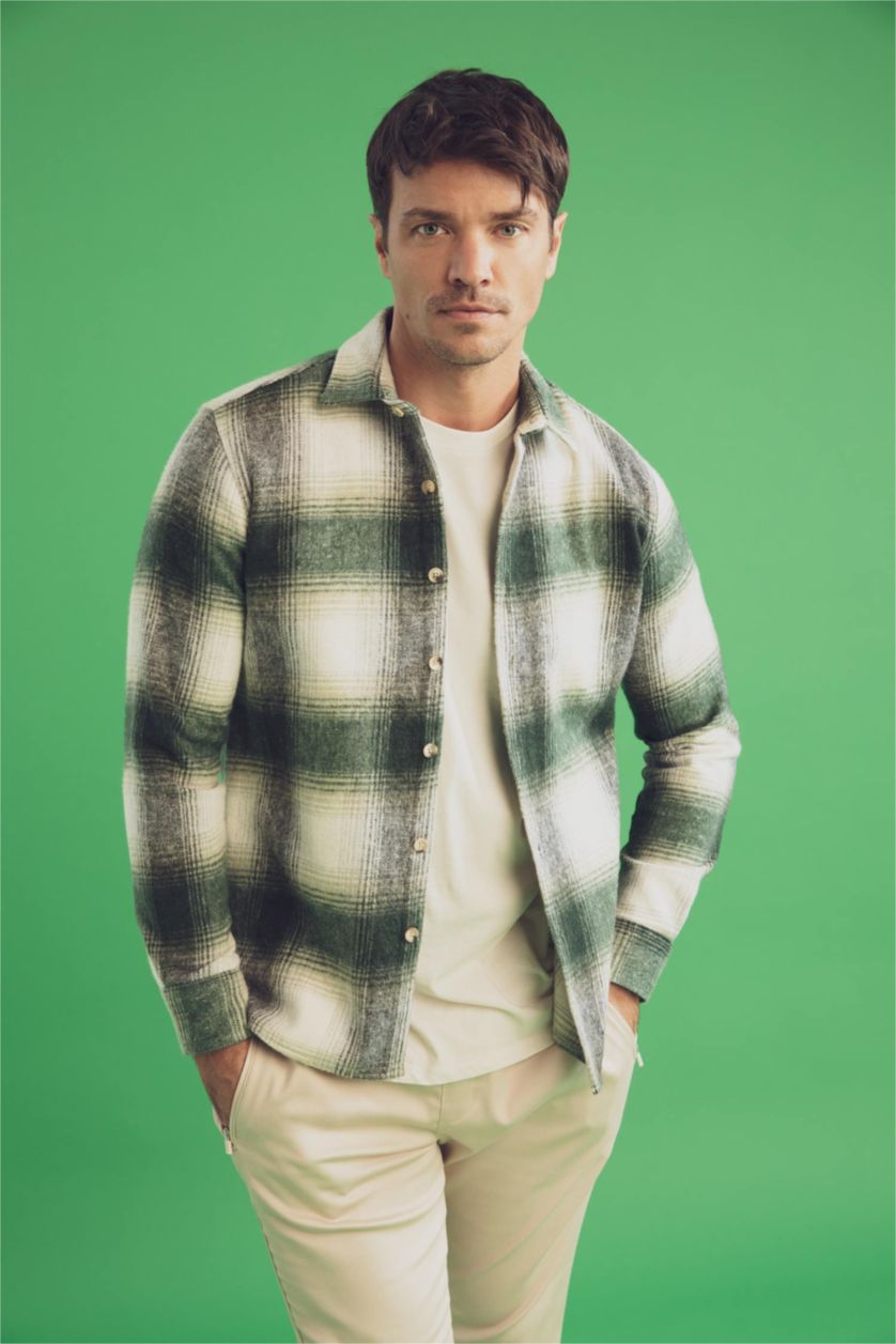 HOMME Kaki Clair Polo À Manches Longues Coupe Moderne