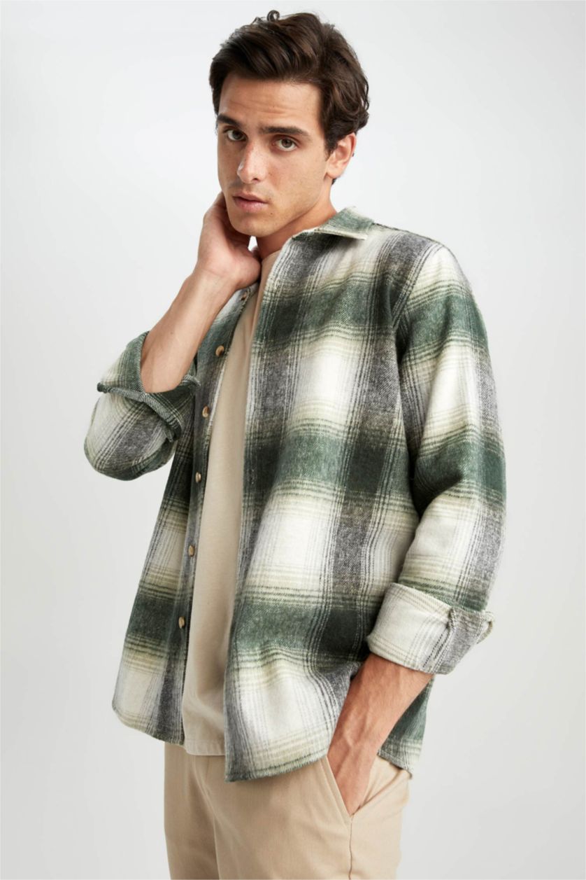 HOMME Kaki Clair Polo À Manches Longues Coupe Moderne