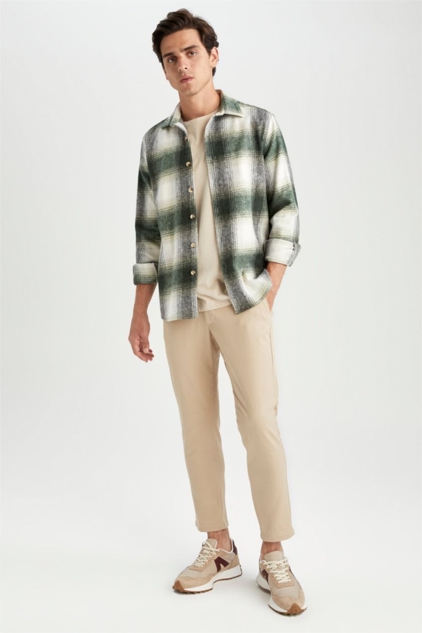 HOMME Kaki Clair Polo À Manches Longues Coupe Moderne