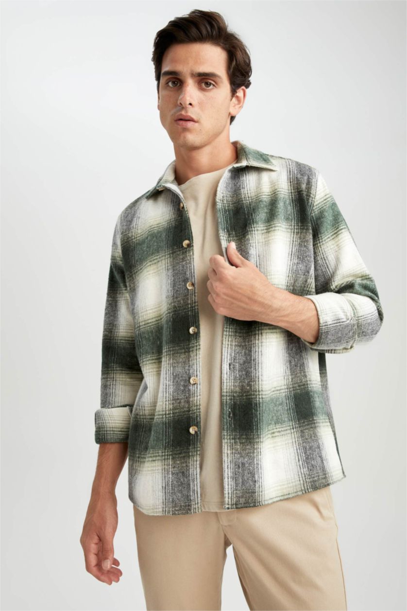 HOMME Kaki Clair Polo À Manches Longues Coupe Moderne