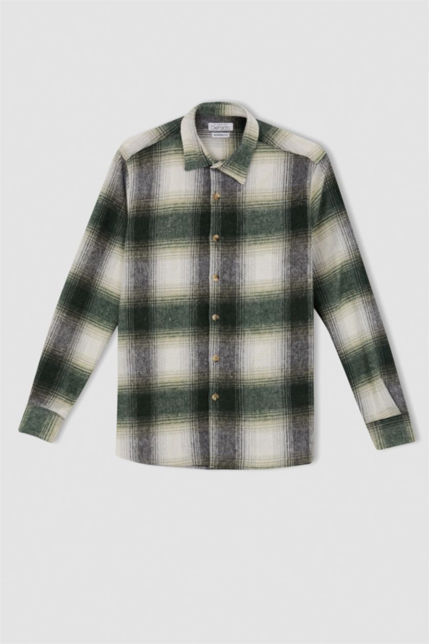 HOMME Kaki Clair Polo À Manches Longues Coupe Moderne