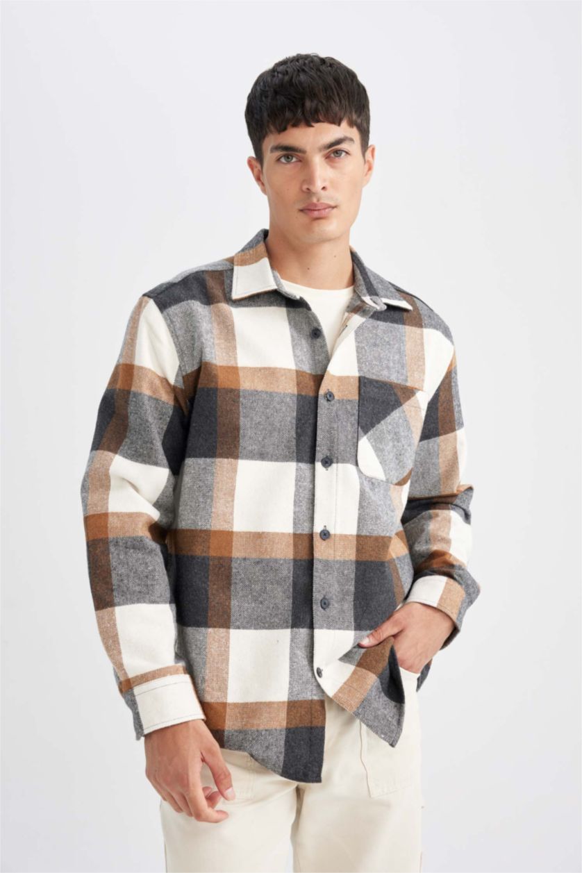 Erkek Antrasit Relax Fit Oduncu Uzun Kollu Gömlek