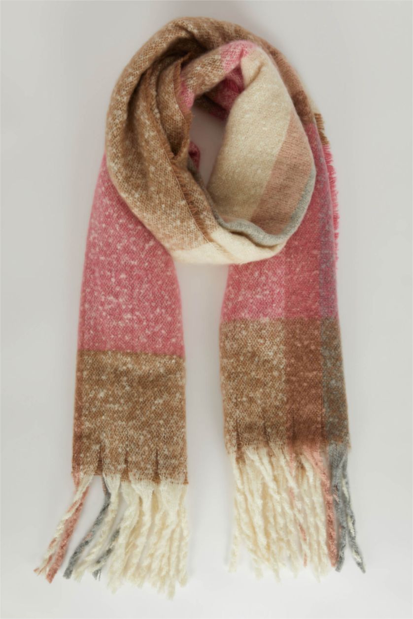 WOMAN Light Brown Women Patterned Tassel Scarf