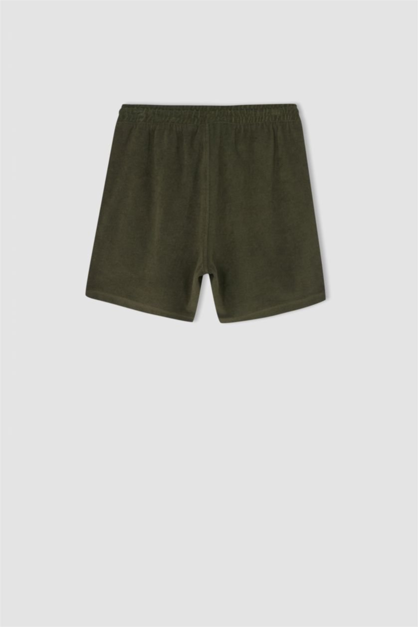 HOMME Kaki Clair Short en coton peigné avec poches à coupe slim