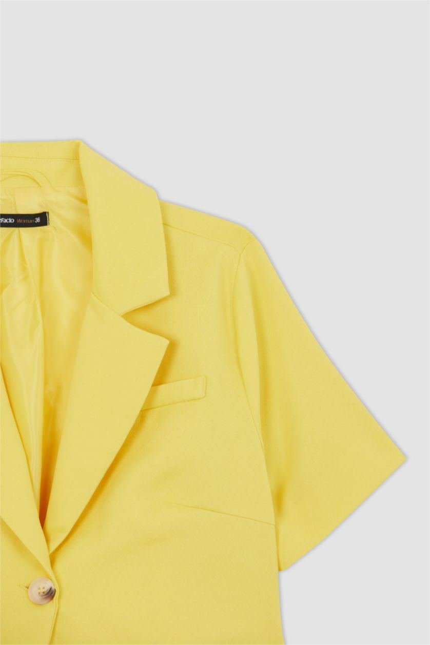 Woman Yellow Short Sleeve Crop Blazer