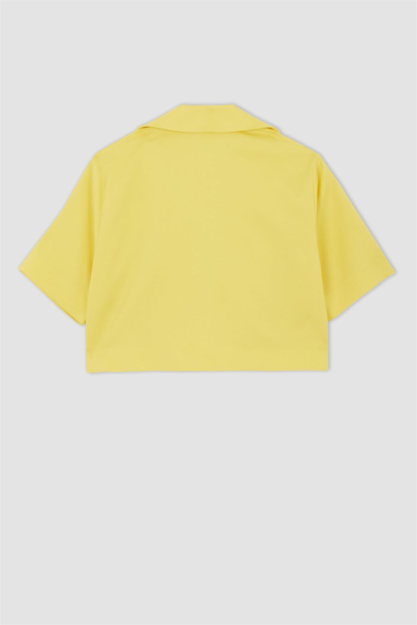 Woman Yellow Short Sleeve Crop Blazer