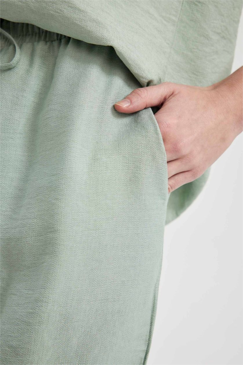 نساء أخضر فاتح كابري قصة مستقيمة بخصر عالي وايد ليج