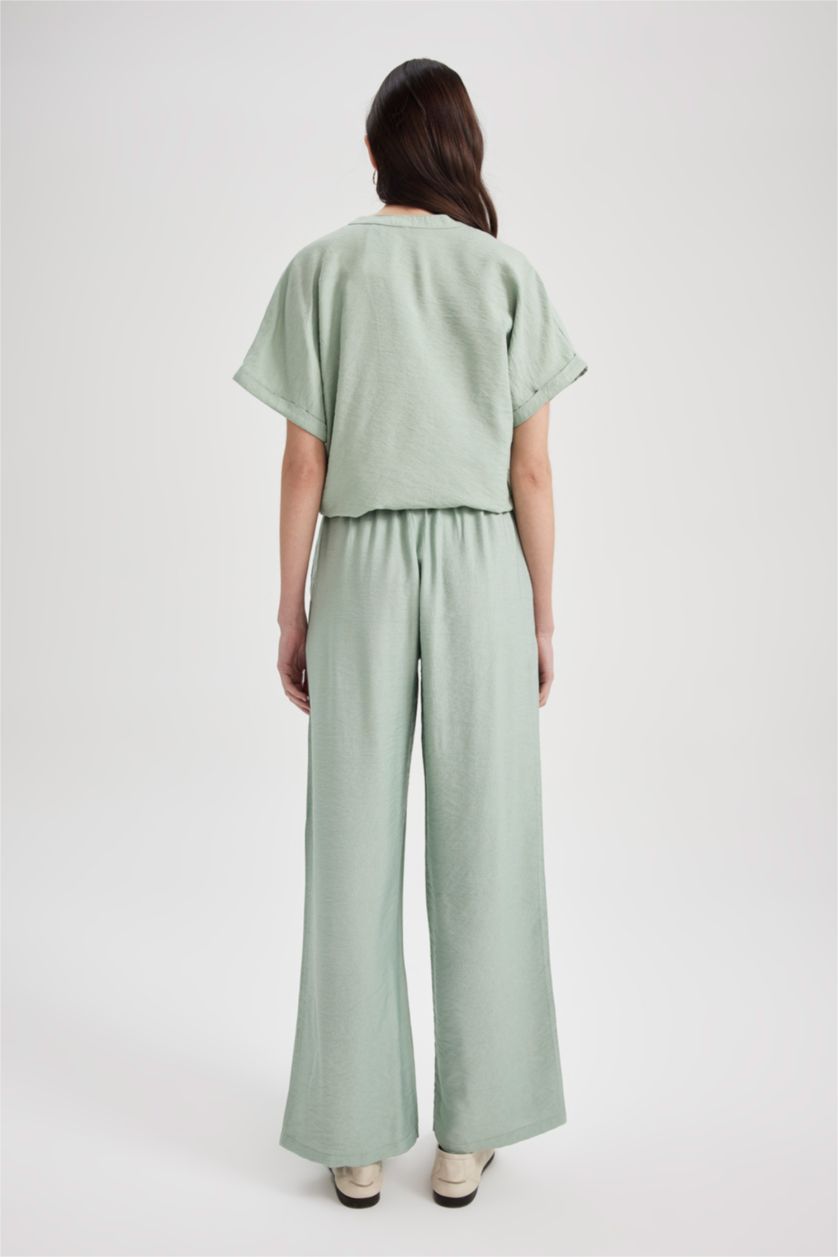 نساء أخضر فاتح كابري قصة مستقيمة بخصر عالي وايد ليج