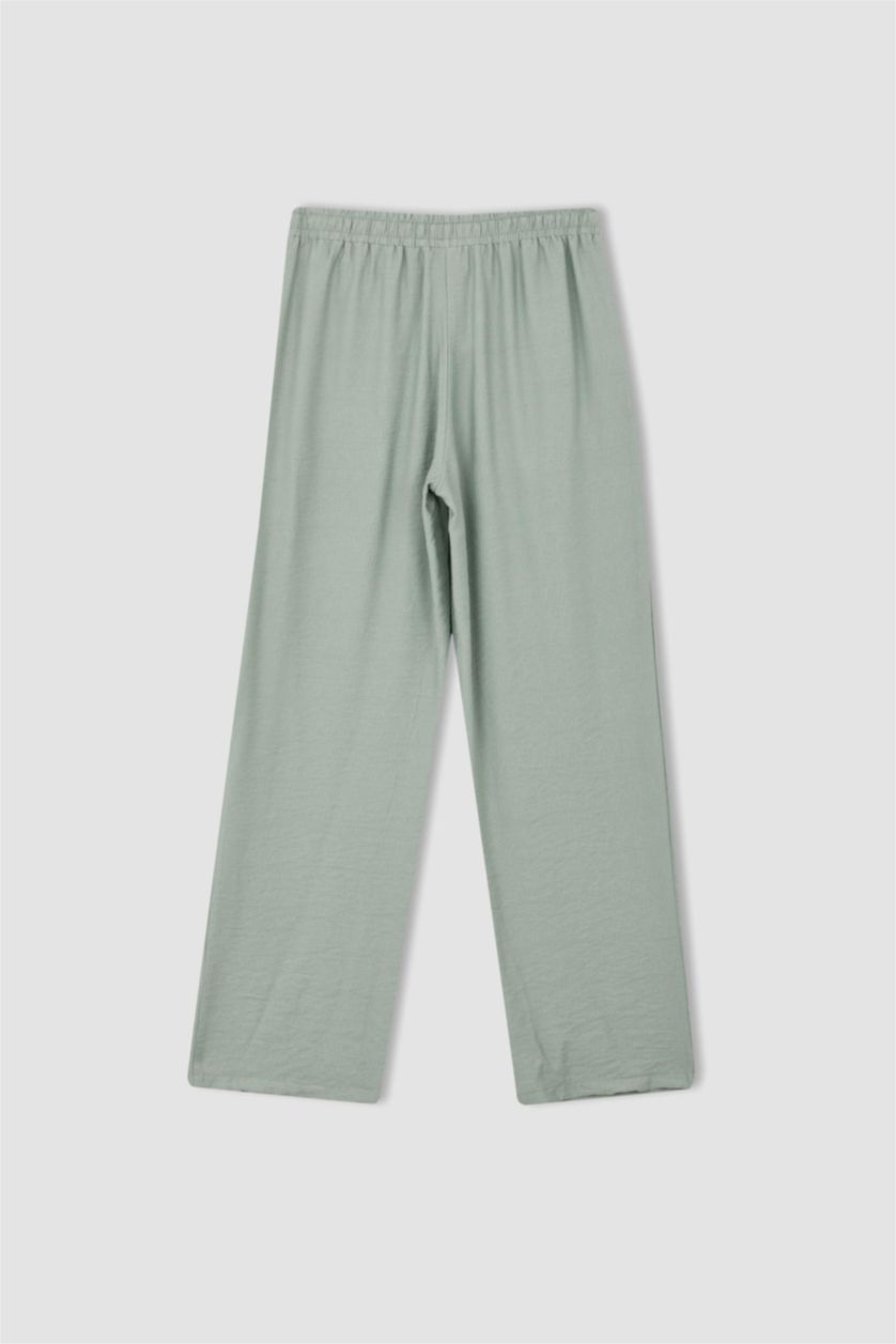 نساء أخضر فاتح كابري قصة مستقيمة بخصر عالي وايد ليج