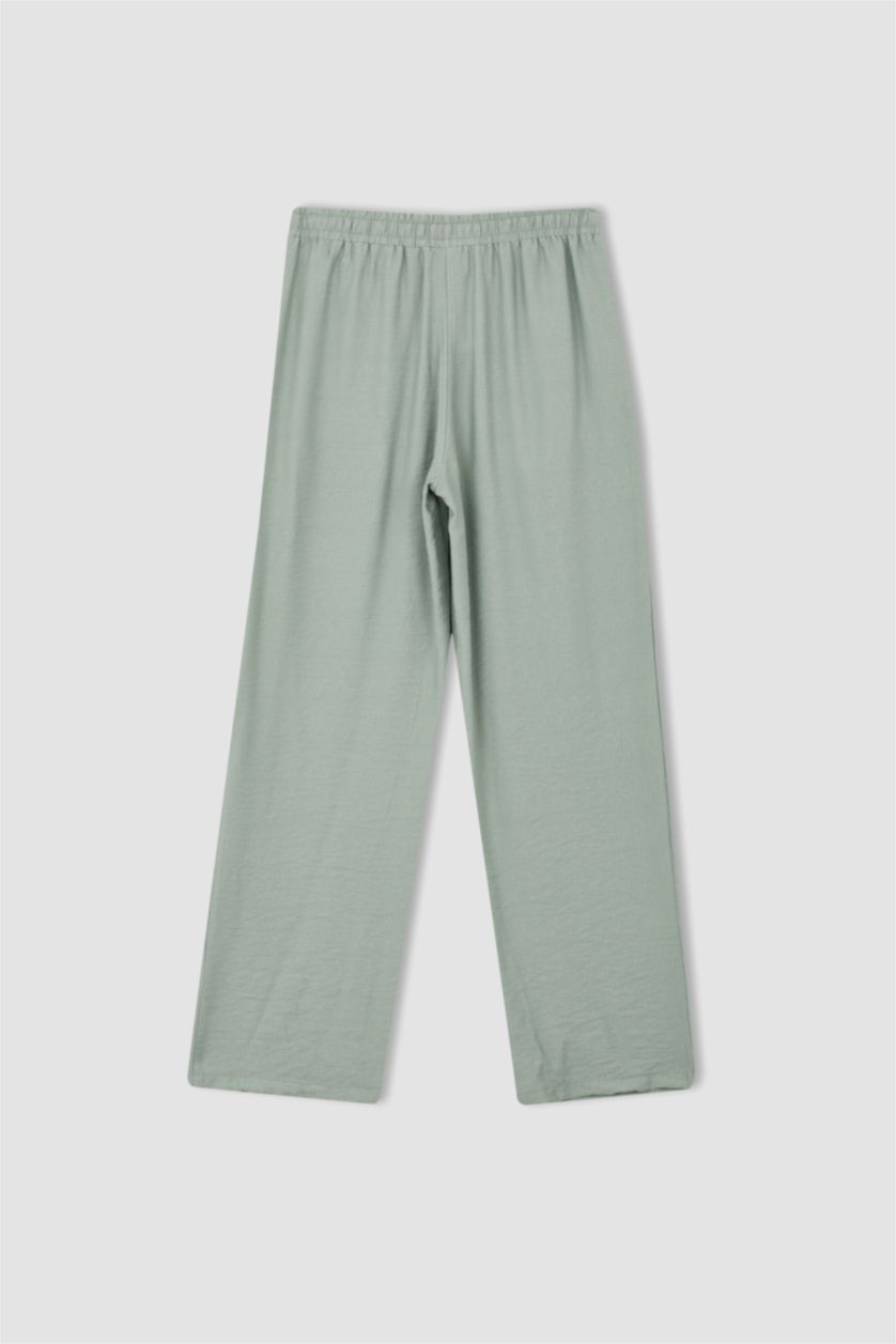 نساء أخضر فاتح كابري قصة مستقيمة بخصر عالي وايد ليج