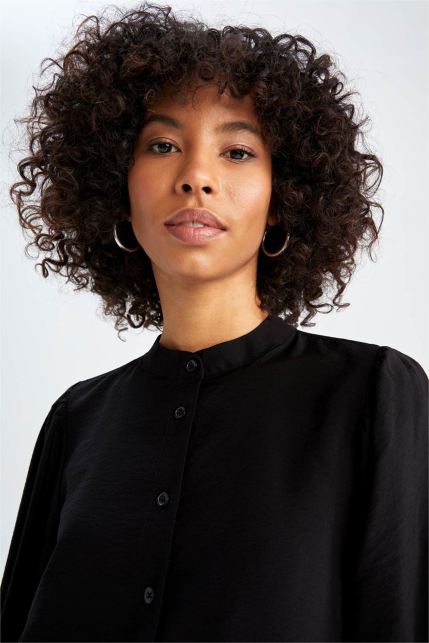 نساء أسود تونيك قصة عادية بياقة مستديرة