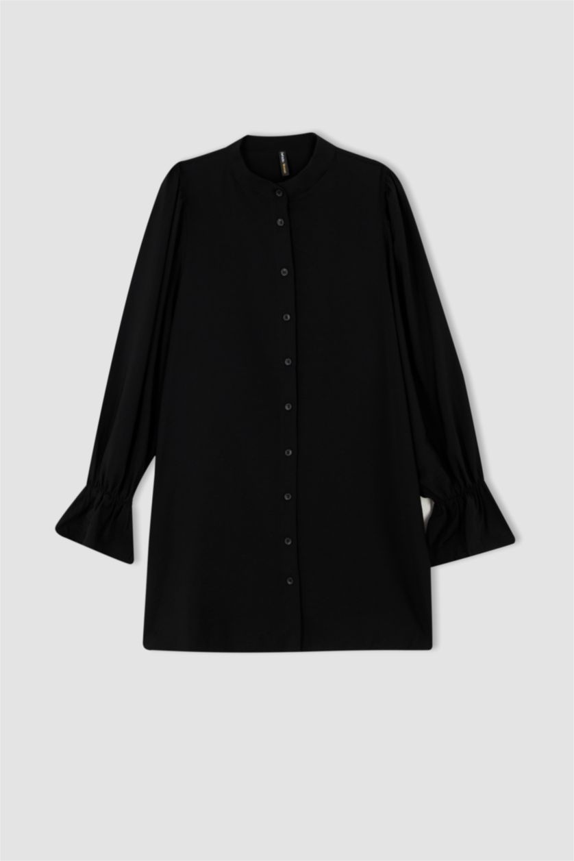 نساء أسود تونيك قصة عادية بياقة مستديرة