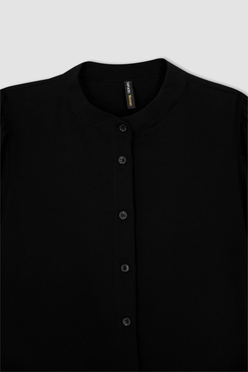 نساء أسود تونيك قصة عادية بياقة مستديرة