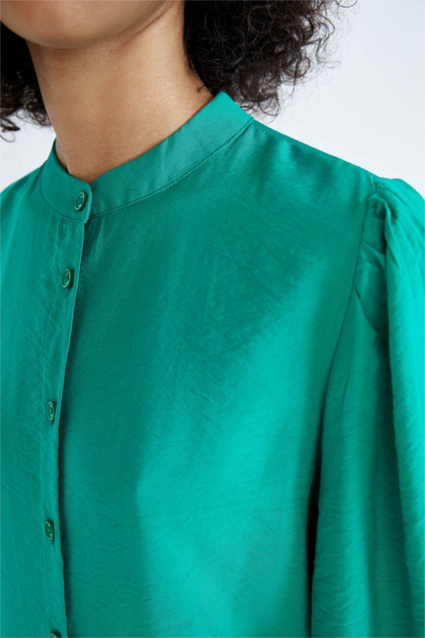 نساء أخضر تونيك قصة عادية بياقة مستديرة