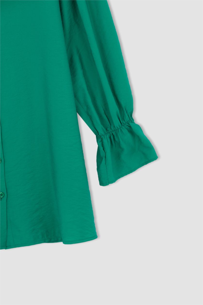 نساء أخضر تونيك قصة عادية بياقة مستديرة