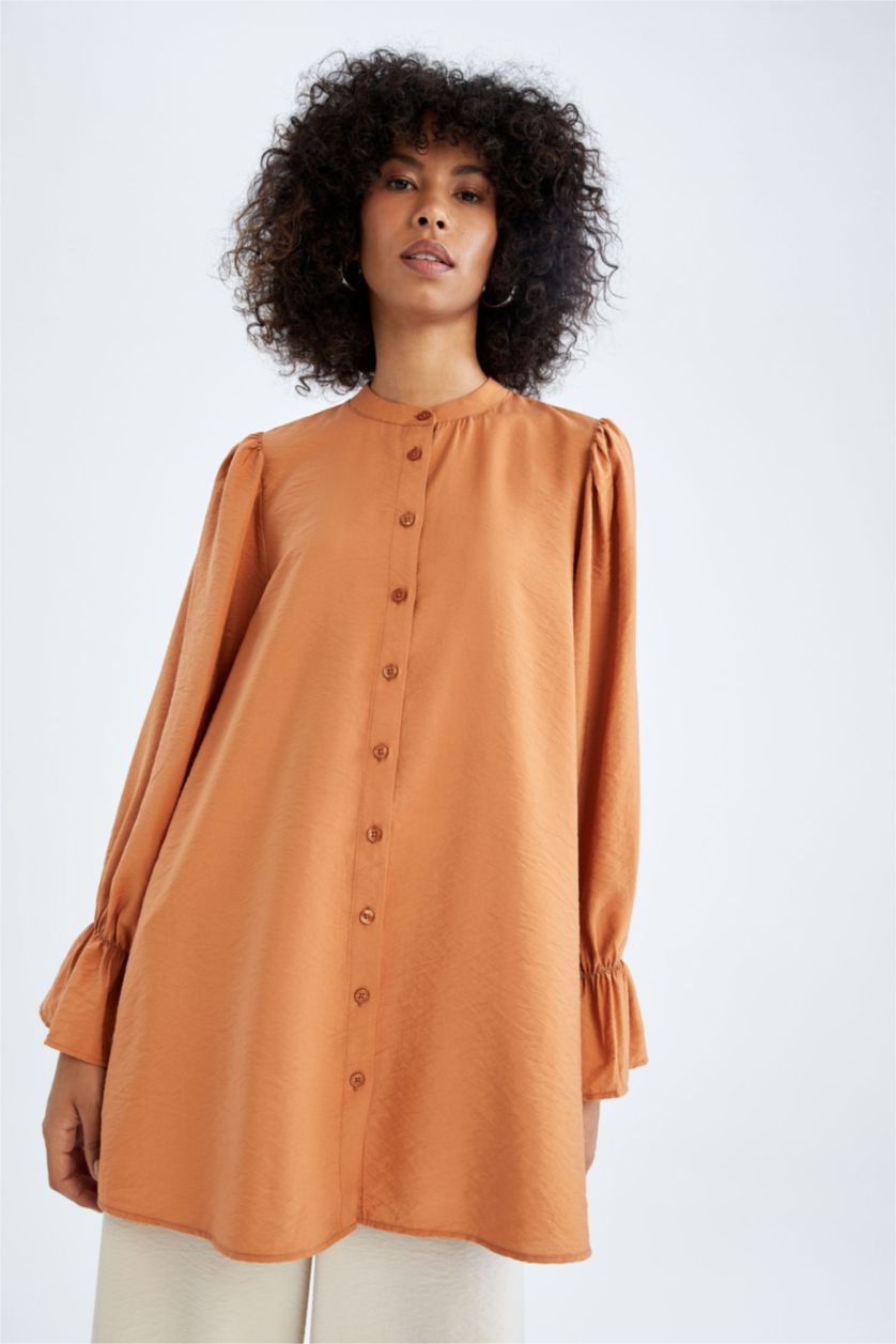 WOMAN Orange Regular Fit Crew Neck Long Sleeve Tunic