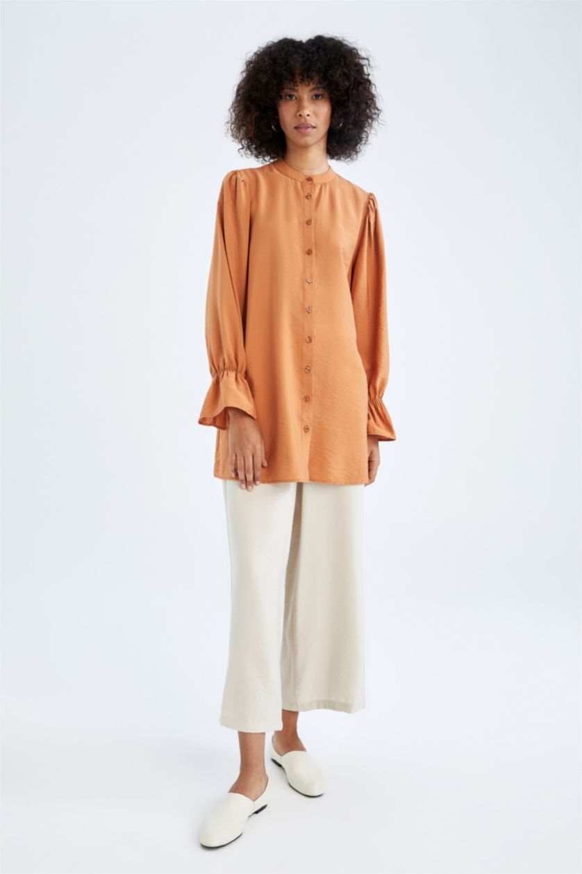 WOMAN Orange Regular Fit Crew Neck Long Sleeve Tunic