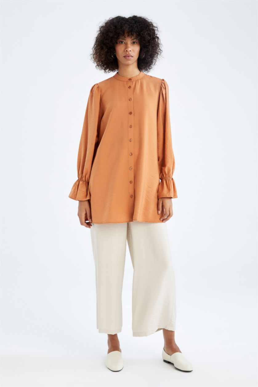 WOMAN Orange Regular Fit Crew Neck Long Sleeve Tunic