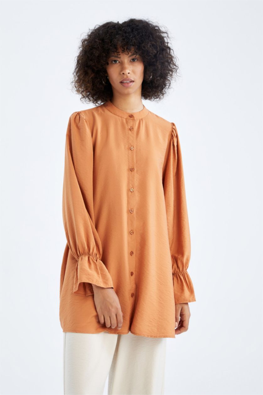 WOMAN Orange Regular Fit Crew Neck Long Sleeve Tunic