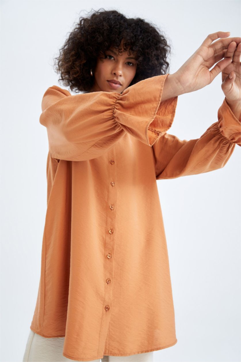 WOMAN Orange Regular Fit Crew Neck Long Sleeve Tunic