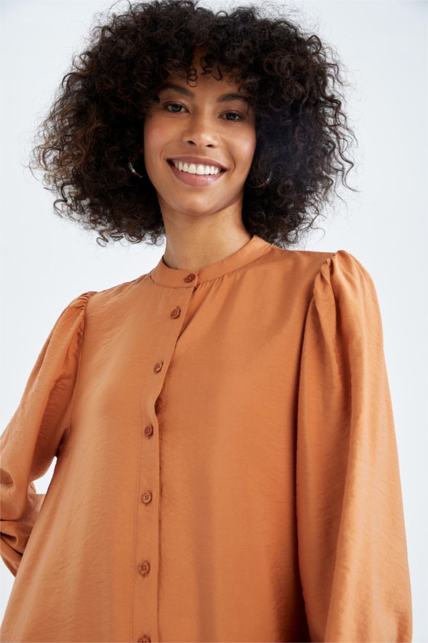 WOMAN Orange Regular Fit Crew Neck Long Sleeve Tunic