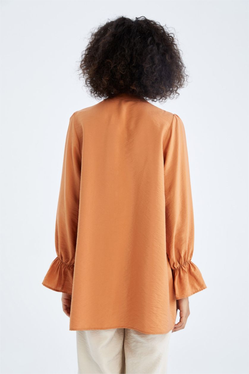 WOMAN Orange Regular Fit Crew Neck Long Sleeve Tunic