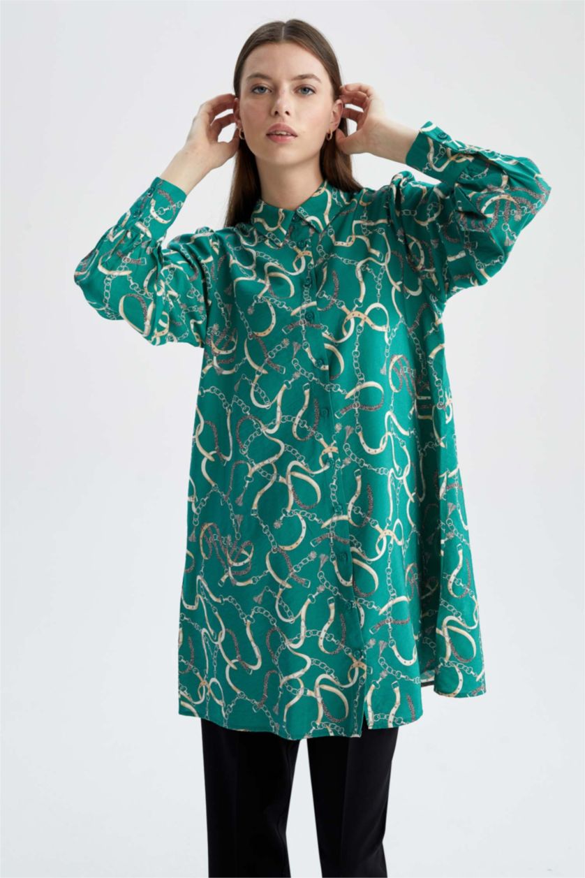 Kadın Yeşil Regular Fıt Uzun Kollu Tunik