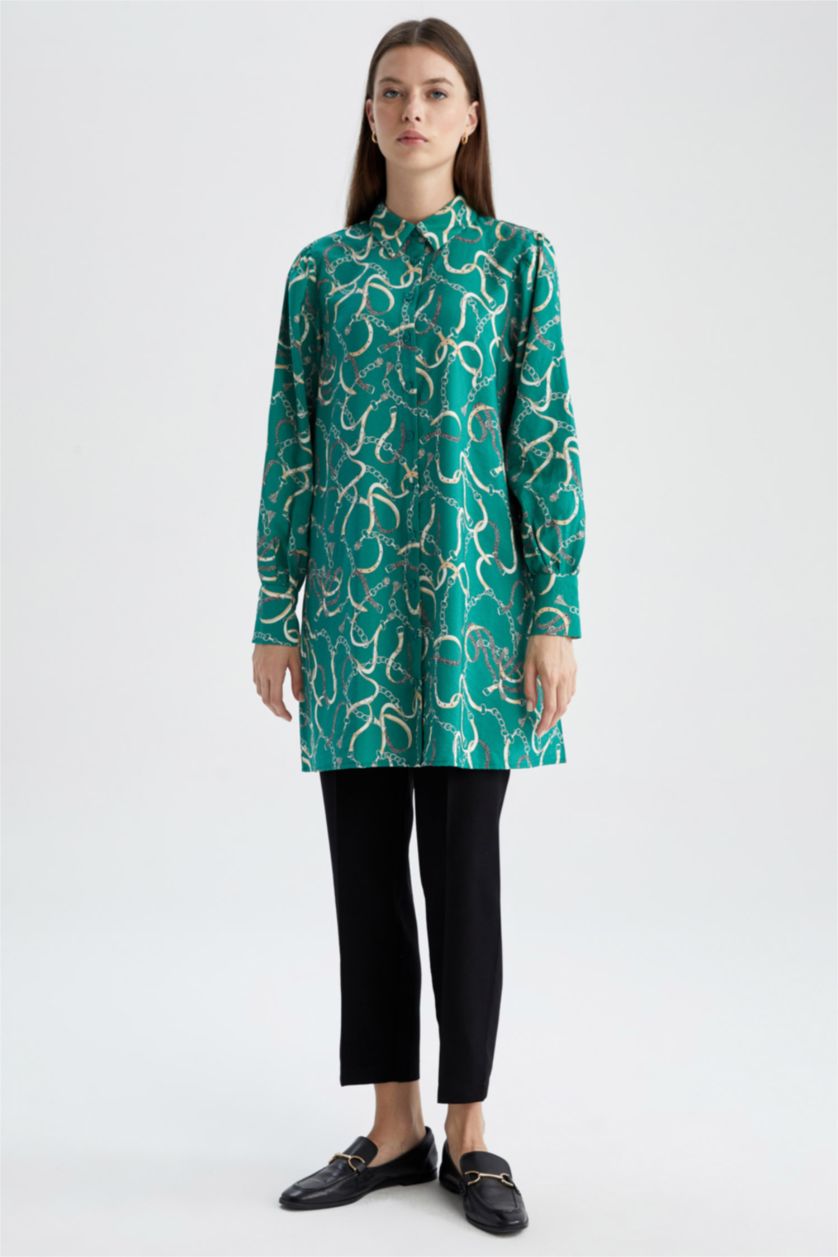 Kadın Yeşil Regular Fıt Uzun Kollu Tunik