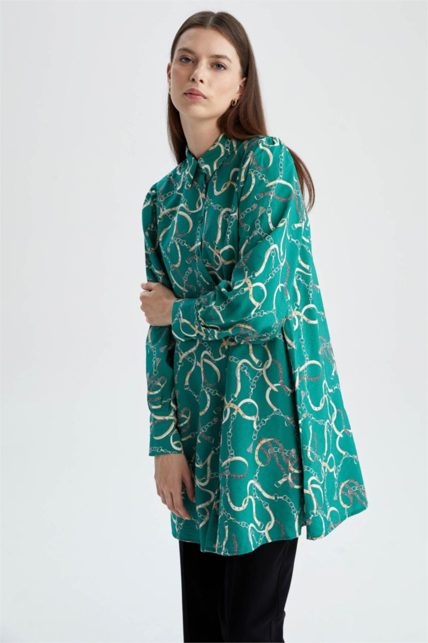 Kadın Yeşil Regular Fıt Uzun Kollu Tunik