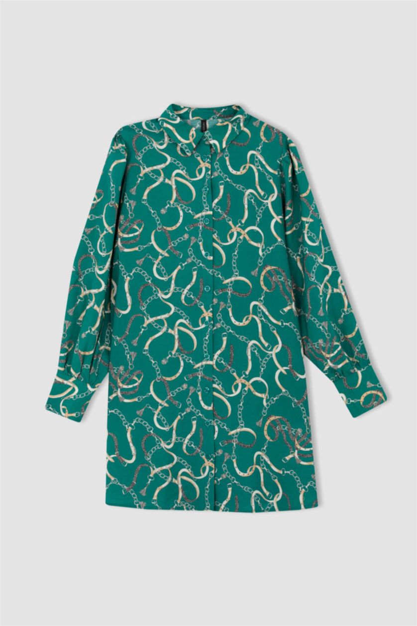 Kadın Yeşil Regular Fıt Uzun Kollu Tunik