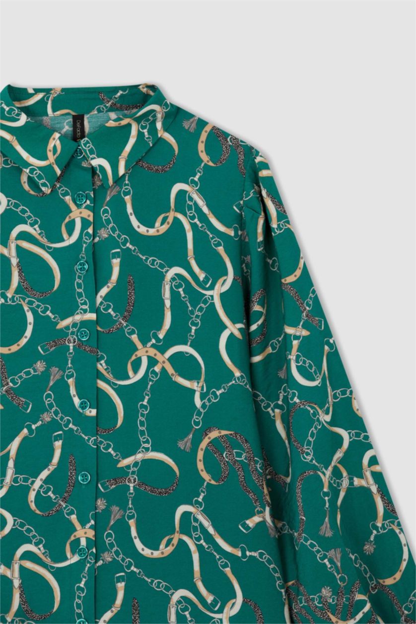 Kadın Yeşil Regular Fıt Uzun Kollu Tunik