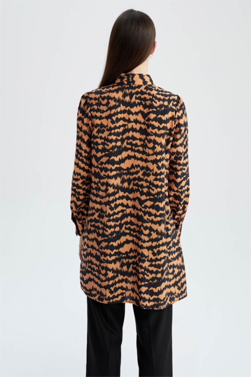 WOMAN Orange Regular Fit Shirt Collar Printed Long Sleeve Tunic