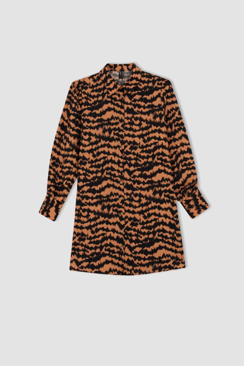 WOMAN Orange Regular Fit Shirt Collar Printed Long Sleeve Tunic