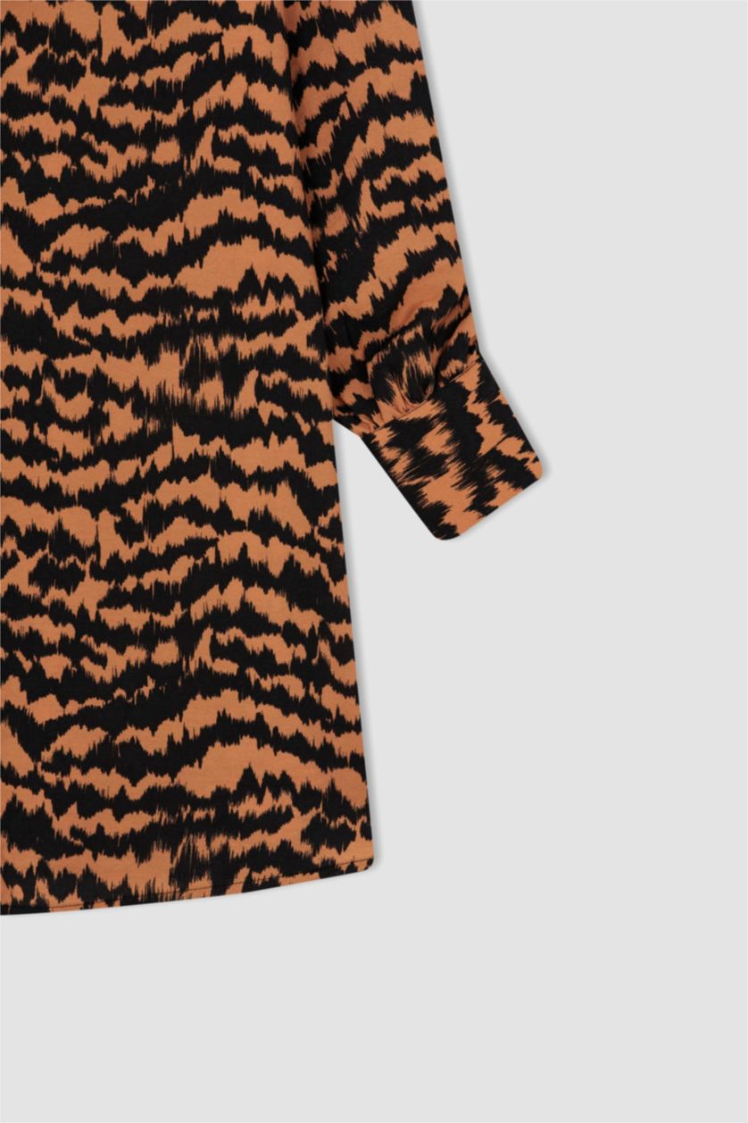 WOMAN Orange Regular Fit Shirt Collar Printed Long Sleeve Tunic