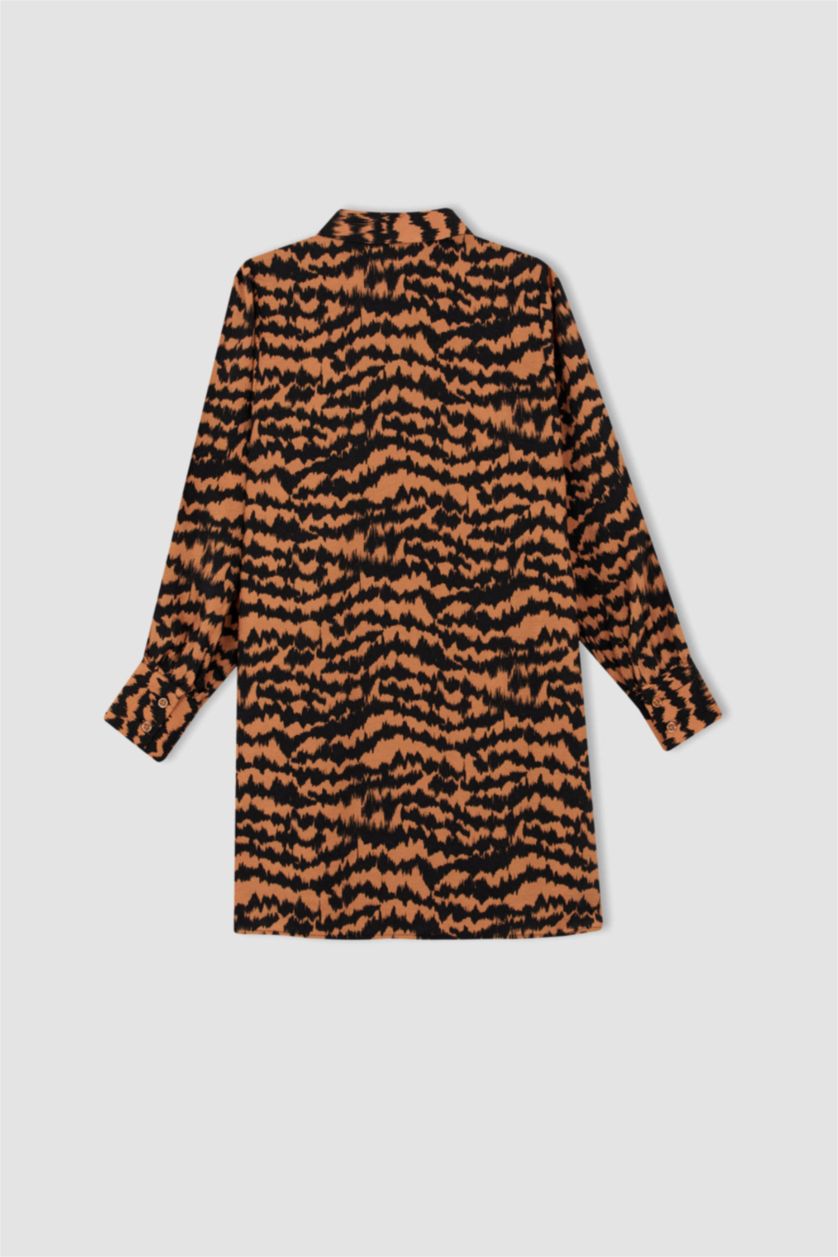 WOMAN Orange Regular Fit Shirt Collar Printed Long Sleeve Tunic