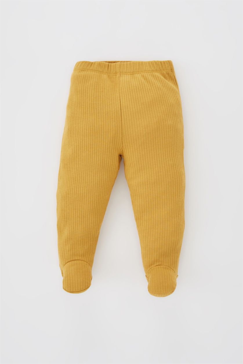 طفل صغير أصفر غامق طقم قماش كاميزول قصة عادية كم طويل ياقة مستديرة - 3 قطع