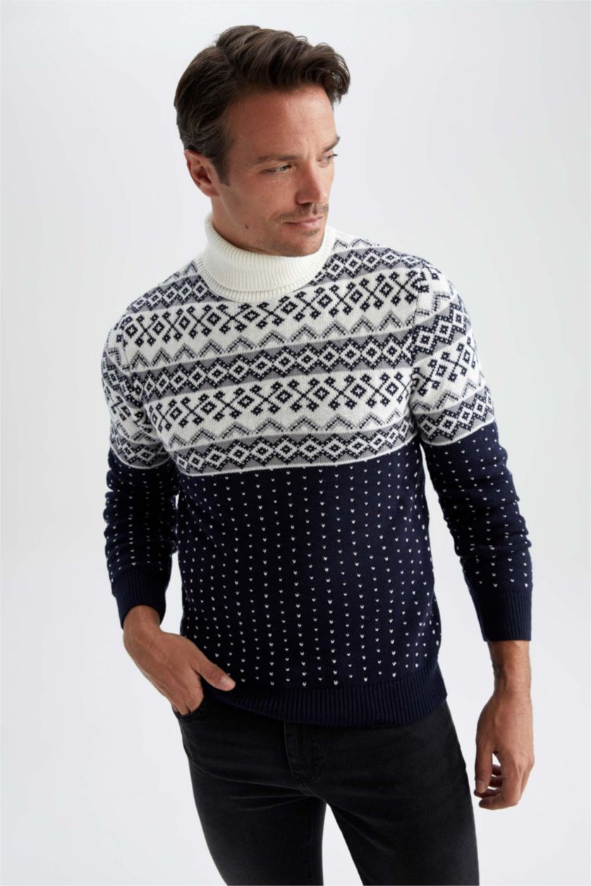 Erkek Lacivert Regular Fıt Triko Kazak