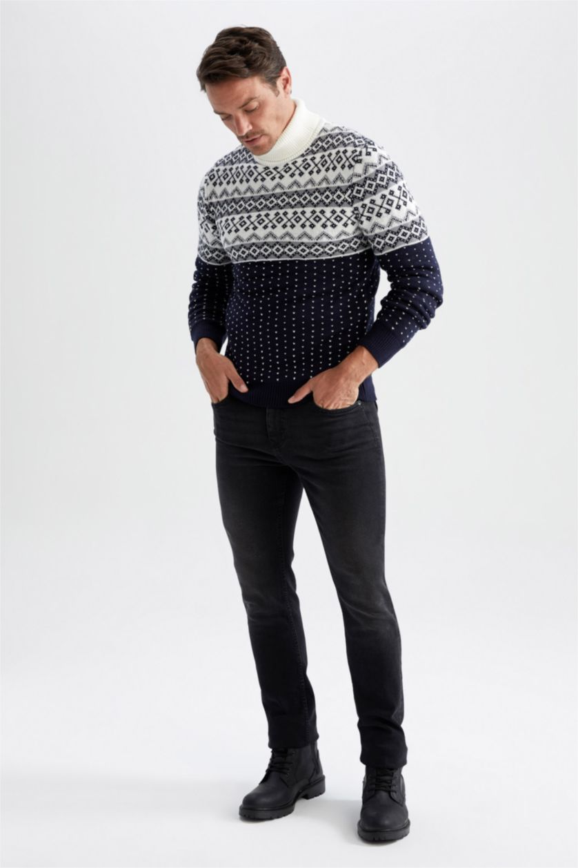 Erkek Lacivert Regular Fıt Triko Kazak