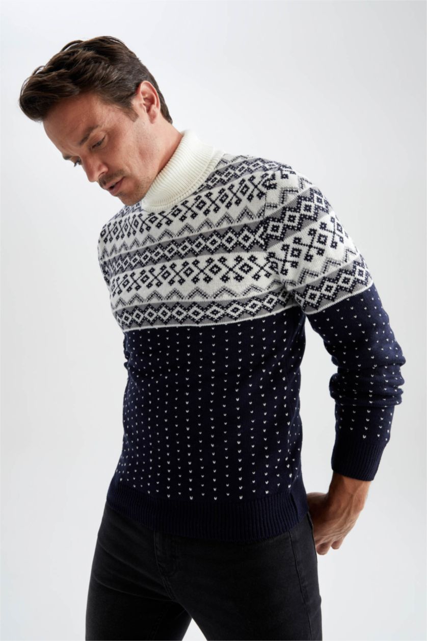 Erkek Lacivert Regular Fıt Triko Kazak