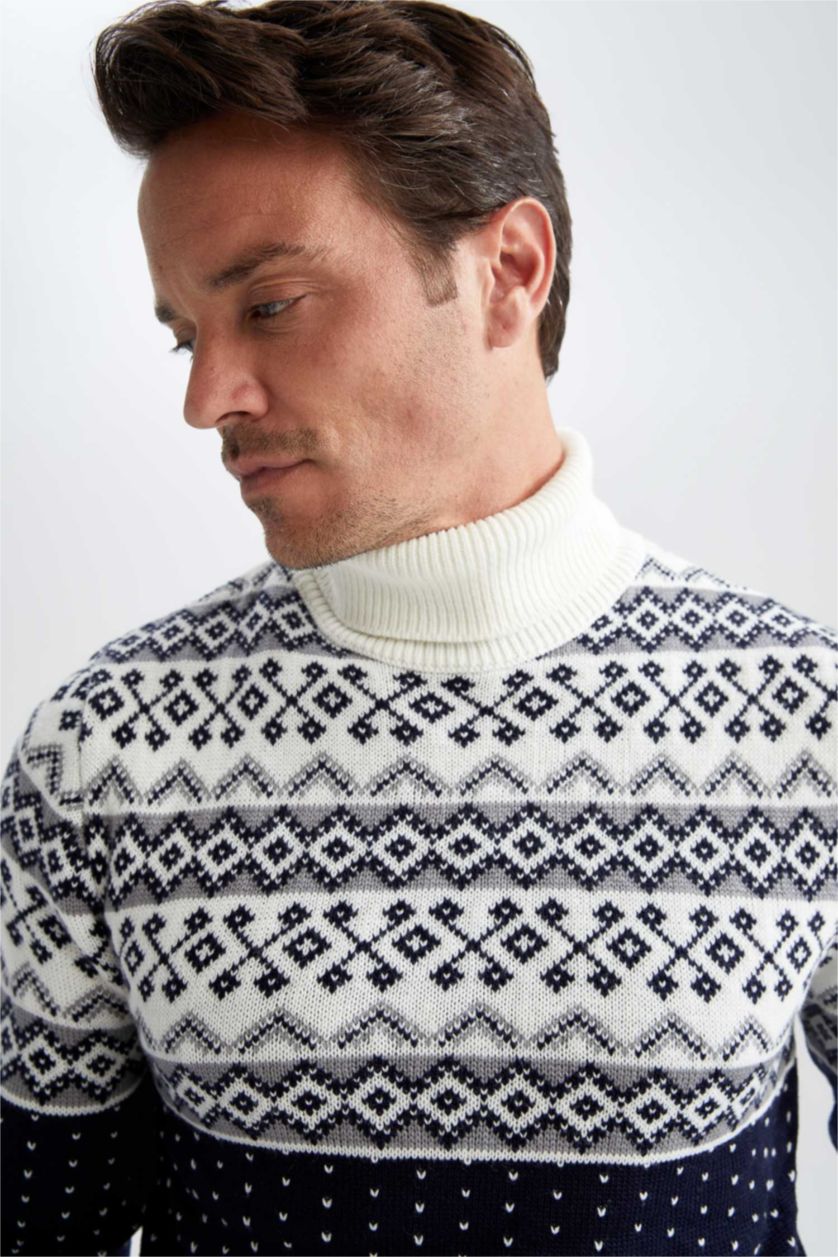 Erkek Lacivert Regular Fıt Triko Kazak