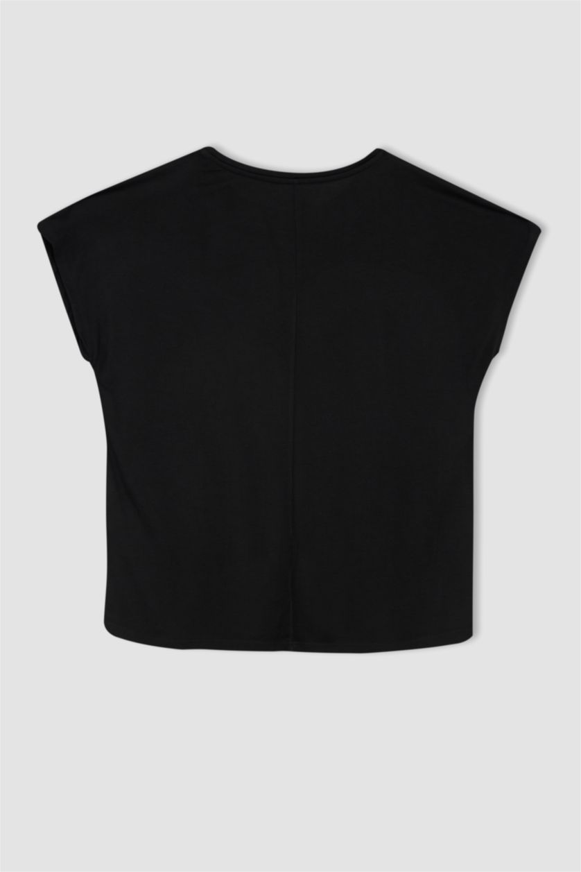 حريمي أسود تي شيرت بأكمام قصيرة بطباعة الحيوانات بياقة مستديرة