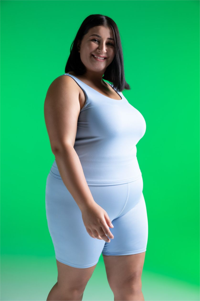 WOMAN Blue Defacto Fit DF Plus Slim Fit Crew Neck Sports Tank Top