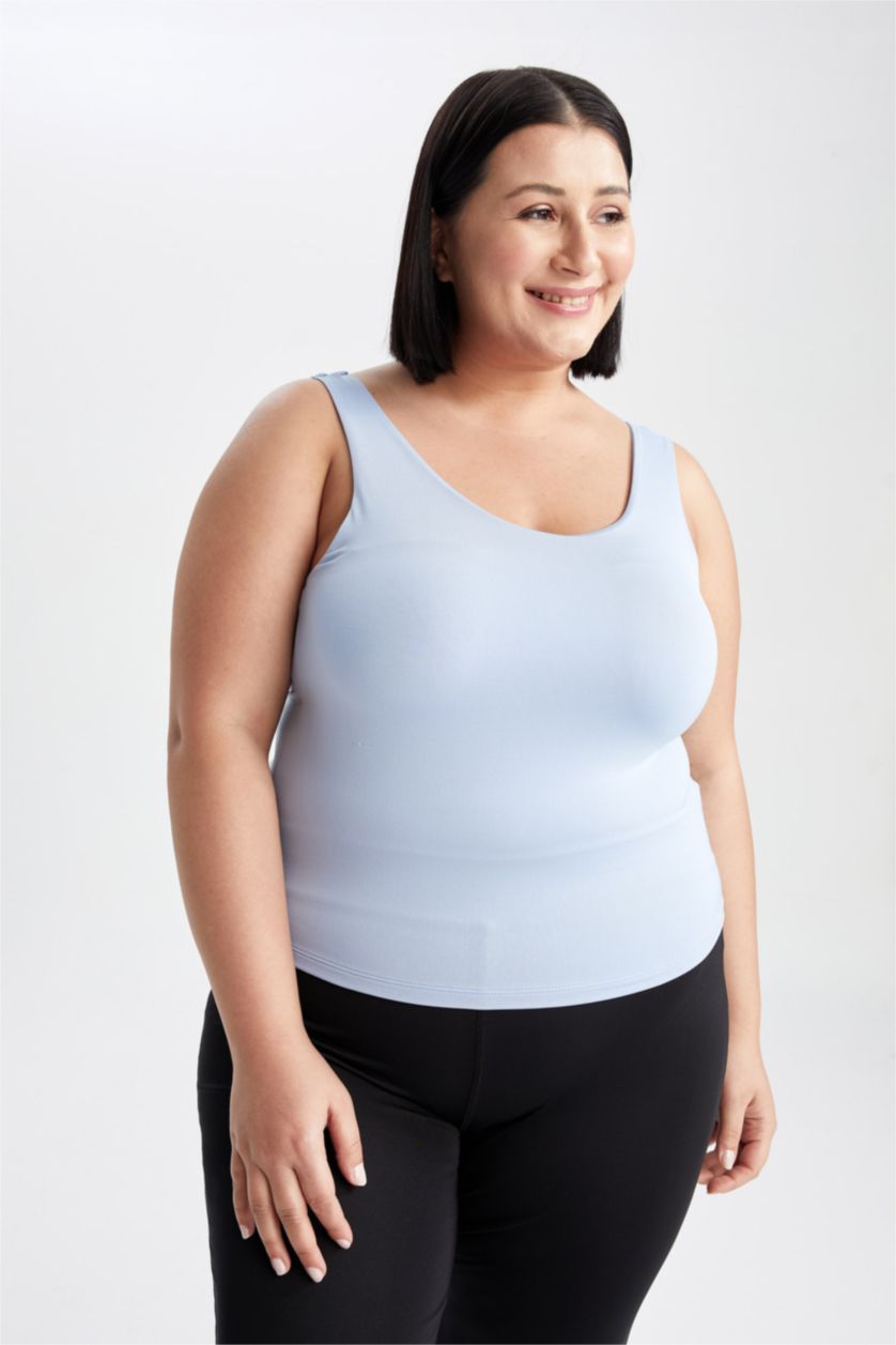 WOMAN Blue Defacto Fit DF Plus Slim Fit Crew Neck Sports Tank Top